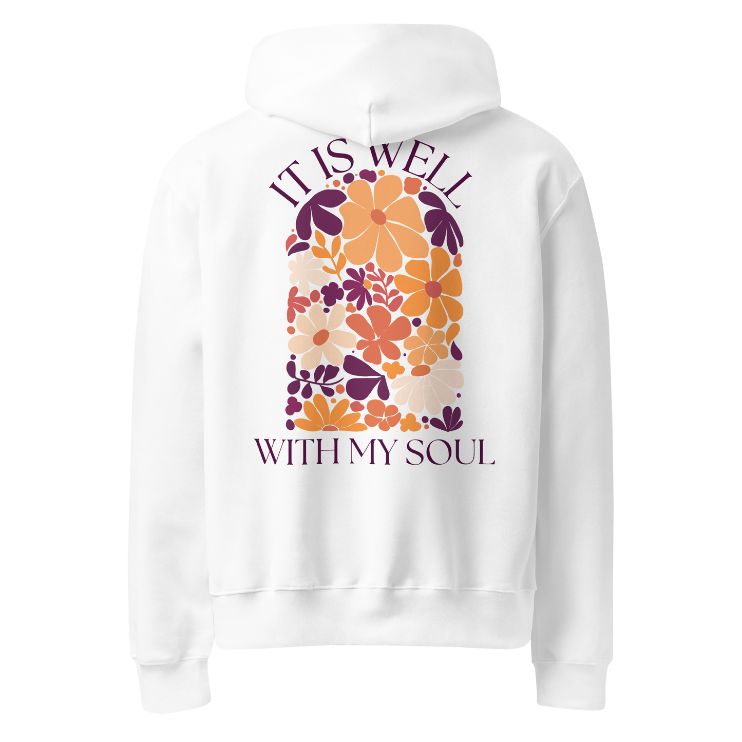 it is well with my soul hoodie, hoodie, women's hoodie, christian clothing brand, faith based fashion, white hoodie, white, floral design