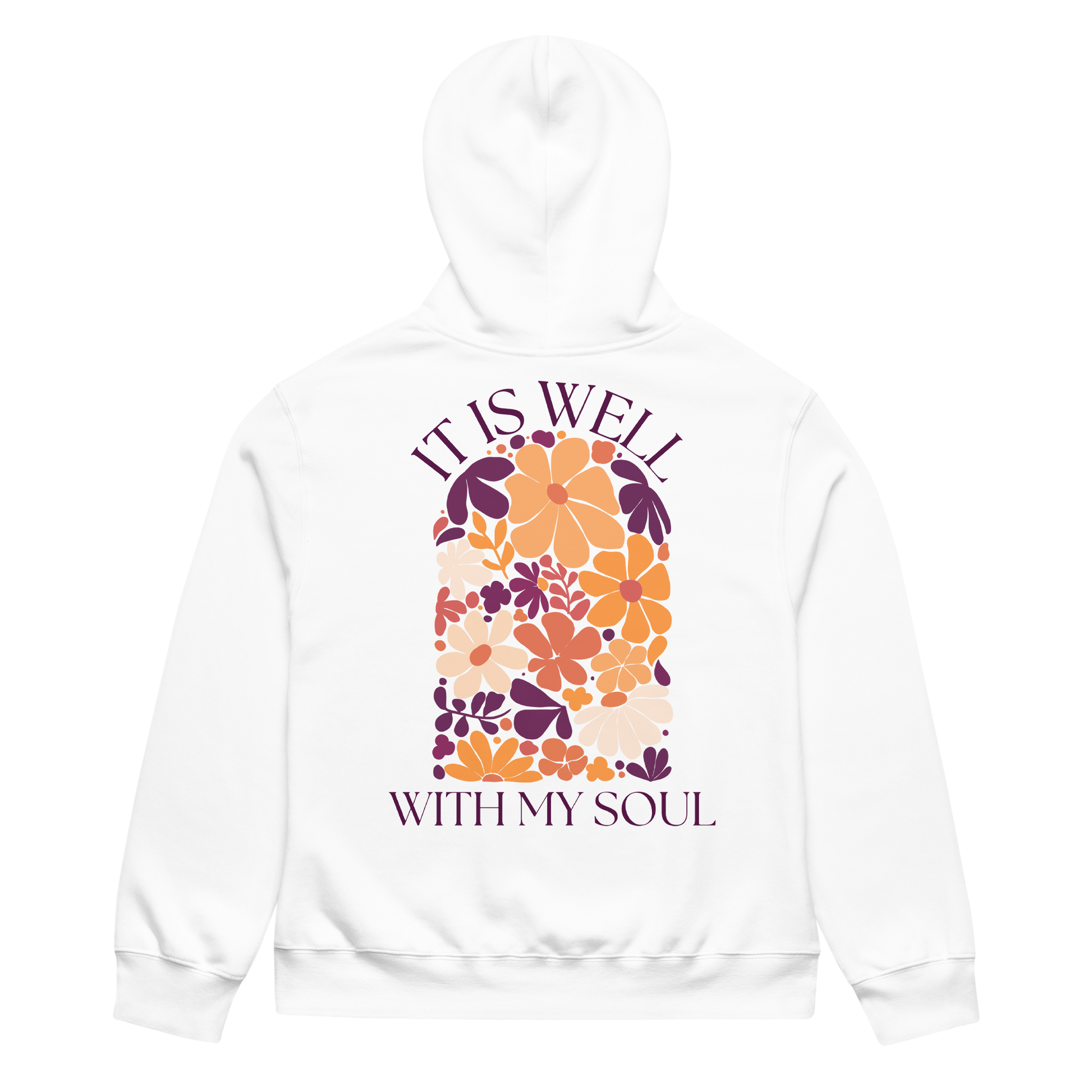 it is well with my soul hoodie, hoodie, women's hoodie, christian clothing brand, faith based fashion, white hoodie, white, floral design