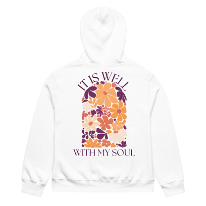 it is well with my soul hoodie, hoodie, women's hoodie, christian clothing brand, faith based fashion, white hoodie, white, floral design