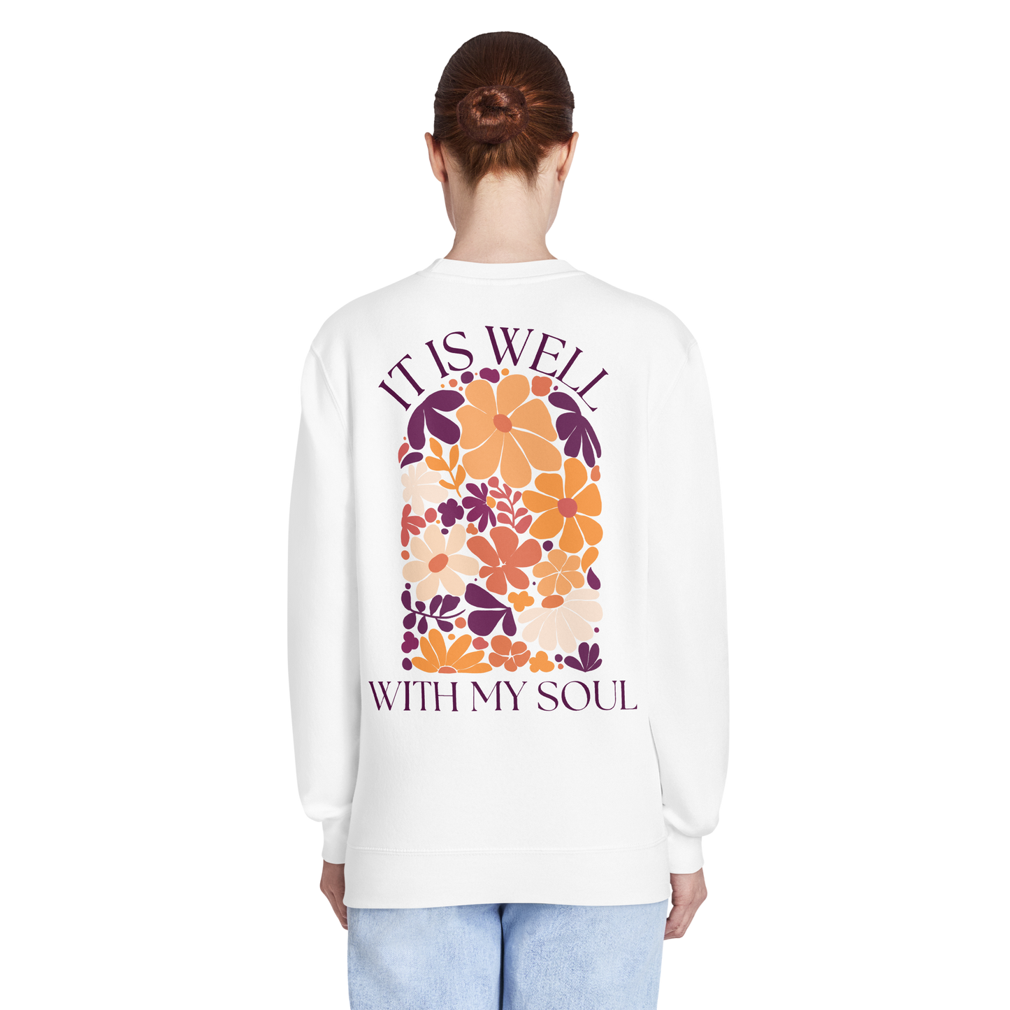 It Is Well sweatshirt, crewneck, women's sweatshirt, christian clothing brand, faith based fashion, white sweatshirt, floral design