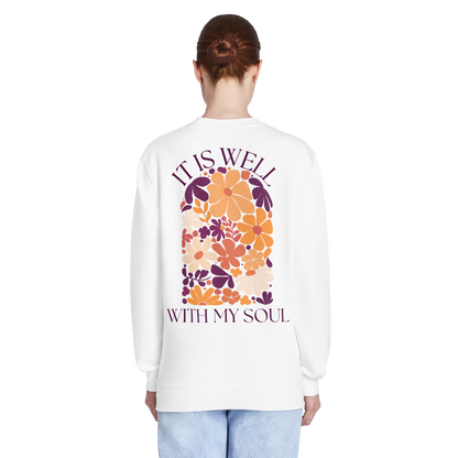 It Is Well sweatshirt, crewneck, women's sweatshirt, christian clothing brand, faith based fashion, white sweatshirt, floral design