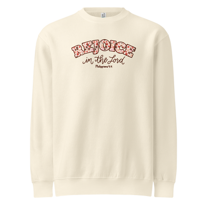 rejoice in the Lord sweatshirt, crewneck, women's sweatshirt, christian clothing brand, faith based fashion, cream sweatshirt, off white, floral design