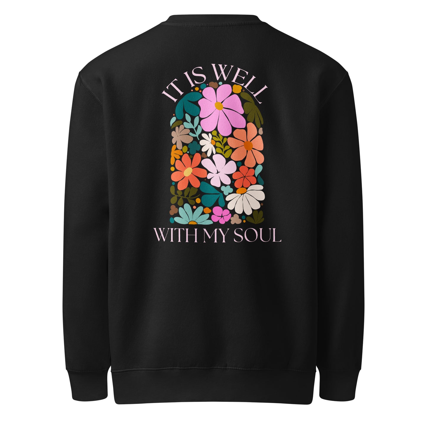 It Is Well sweatshirt, crewneck, women's sweatshirt, christian clothing brand, faith based fashion, black sweatshirt, floral design