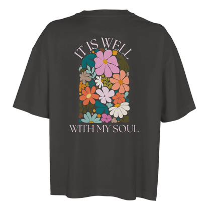 It Is Well tshirt, tshirt, women's tshirt, christian clothing brand, faith based fashion, black tshirt, floral design, comfort colors