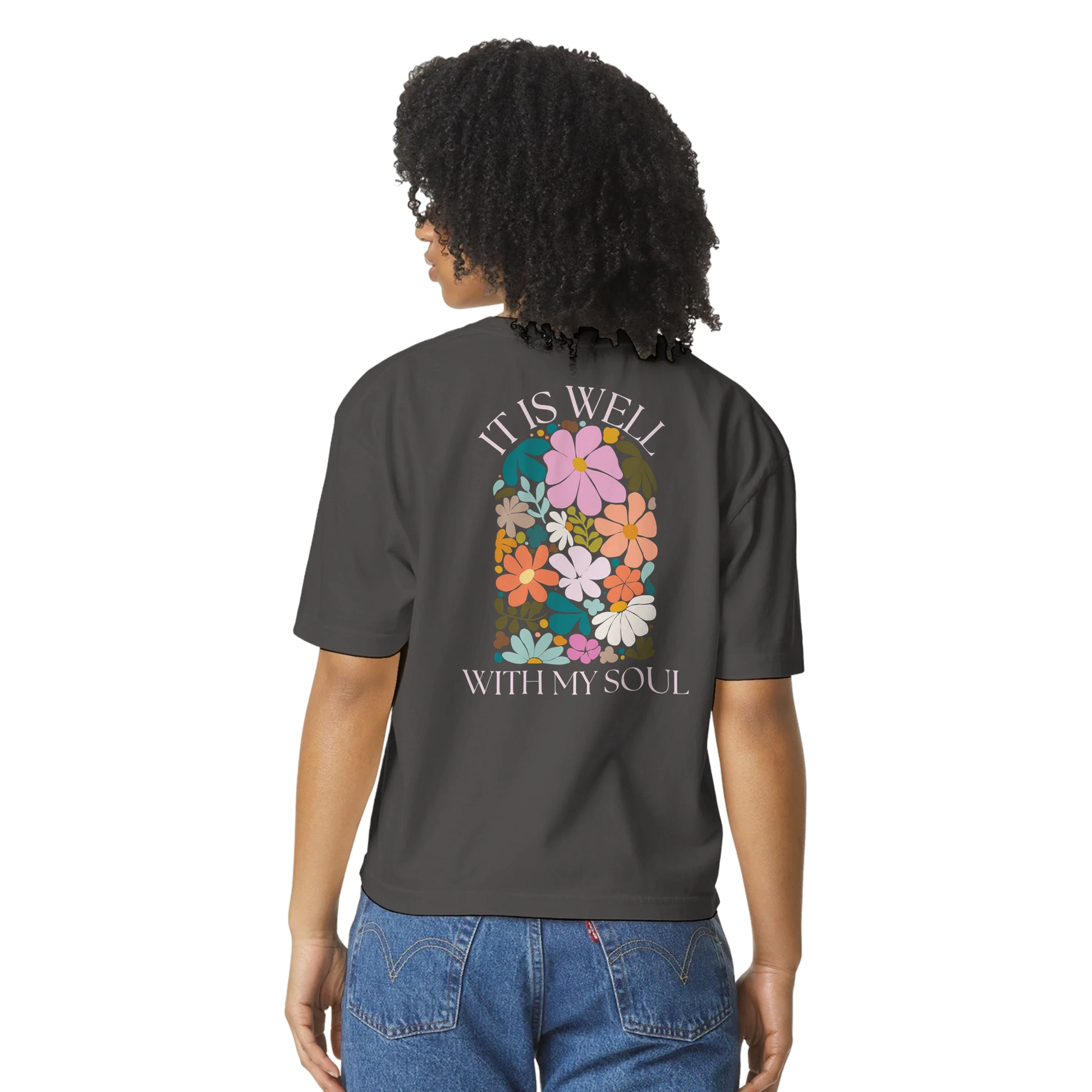 It Is Well tshirt, tshirt, women's tshirt, christian clothing brand, faith based fashion, black tshirt, floral design, comfort colors