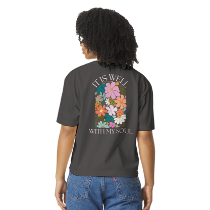 It Is Well tshirt, tshirt, women's tshirt, christian clothing brand, faith based fashion, black tshirt, floral design, comfort colors