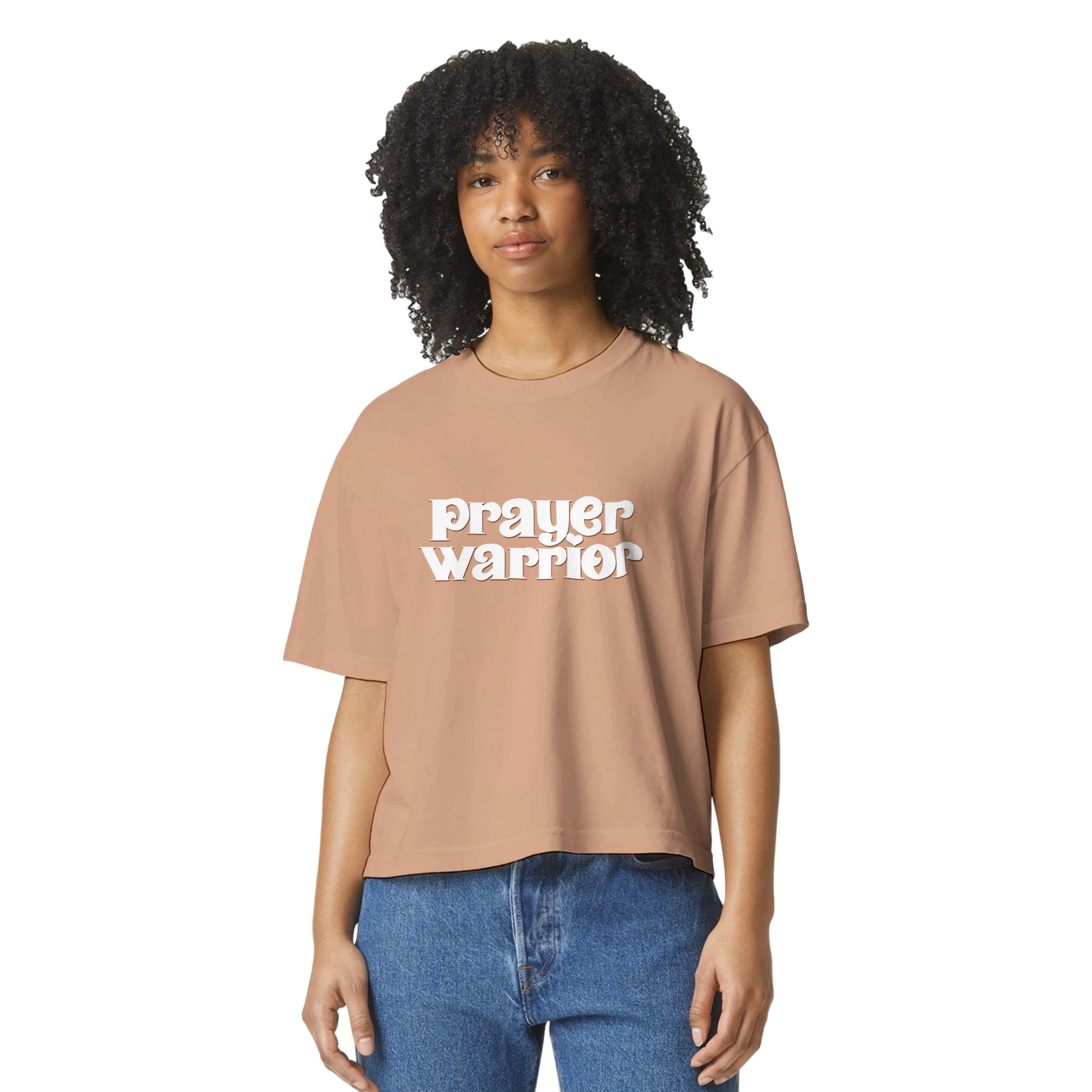 prayer warrior tshirt, tshirt, women's tshirt, christian clothing brand, faith based fashion, brown tshirt, comfort colors