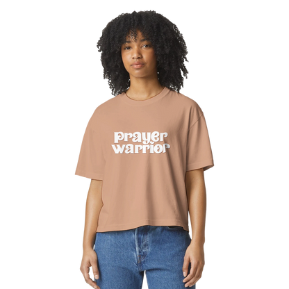 prayer warrior tshirt, tshirt, women's tshirt, christian clothing brand, faith based fashion, brown tshirt, comfort colors