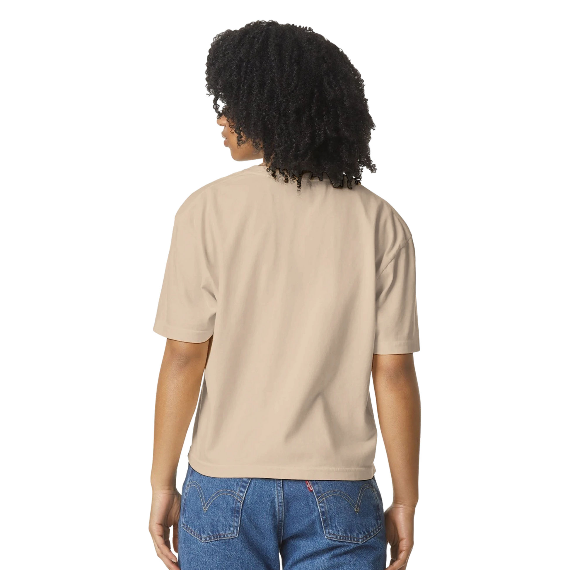 Beige t-shirt with 'Rejoice in the Lord' text,  rejoice in the Lord tee, tshirt, women's tshirt, christian clothing brand, faith based fashion, beige tee, basic tshirt, floral design
